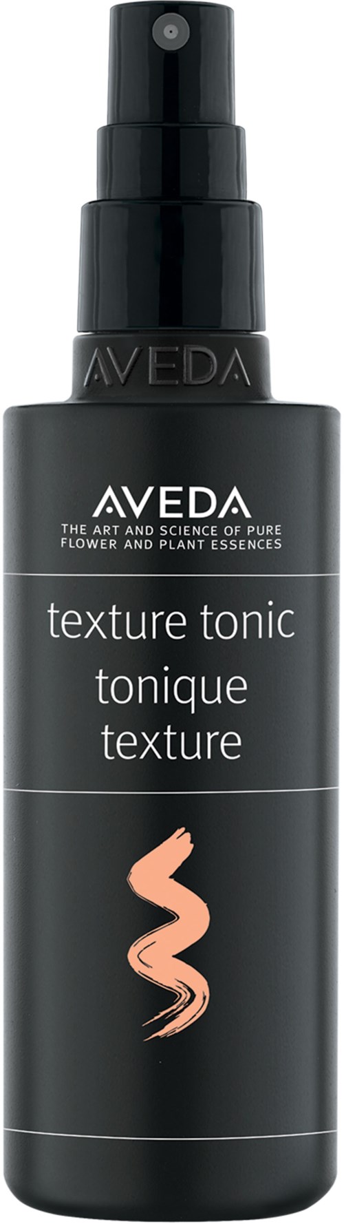 Aveda Textur Tonic Spray in schwarzer Flasche mit Pumpe und Textetiketten für die Haarstyling.