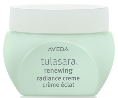 Liten krukke merket Aveda Tulasara renewing radiance creme med hvit lokk.