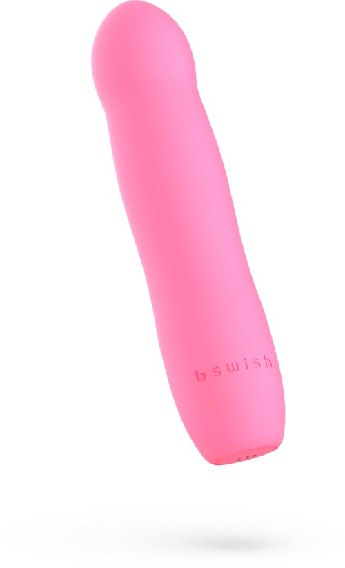 Ein pinkfarbenes, gekrümmtes Objekt mit dem Markennamen 'bswish', wahrscheinlich ein Massagegerät oder ähnliches.