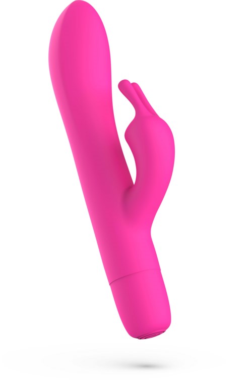 Ein pinkes, gebogenes, handgehaltenes Gerät, wahrscheinlich ein Massagegerät oder Vibrator.