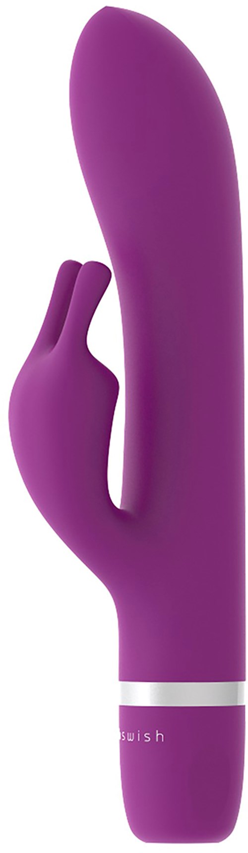 Ein lila tragbares Gerät mit gekrümmter Form, möglicherweise ein Personal-Massageroder Vibrator.