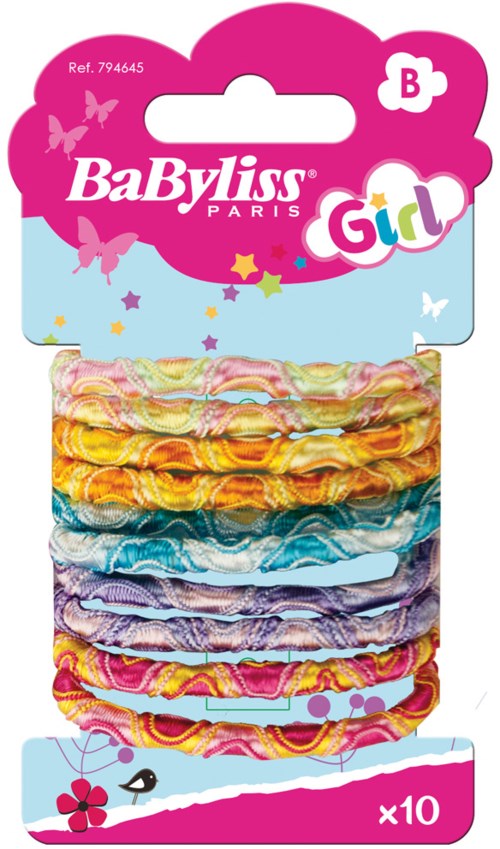 Set of ten colorful girl-themed hairbands with rainbow and star patterns, featuring butterfly and flower designs.