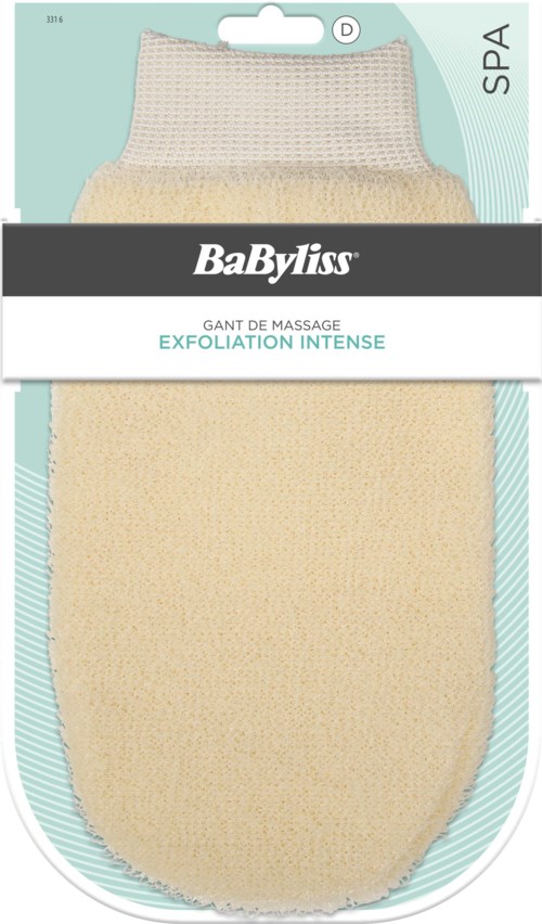 This is a massage glove for intense exfoliation, in beige color, with a textured surface for scrubbing skin.