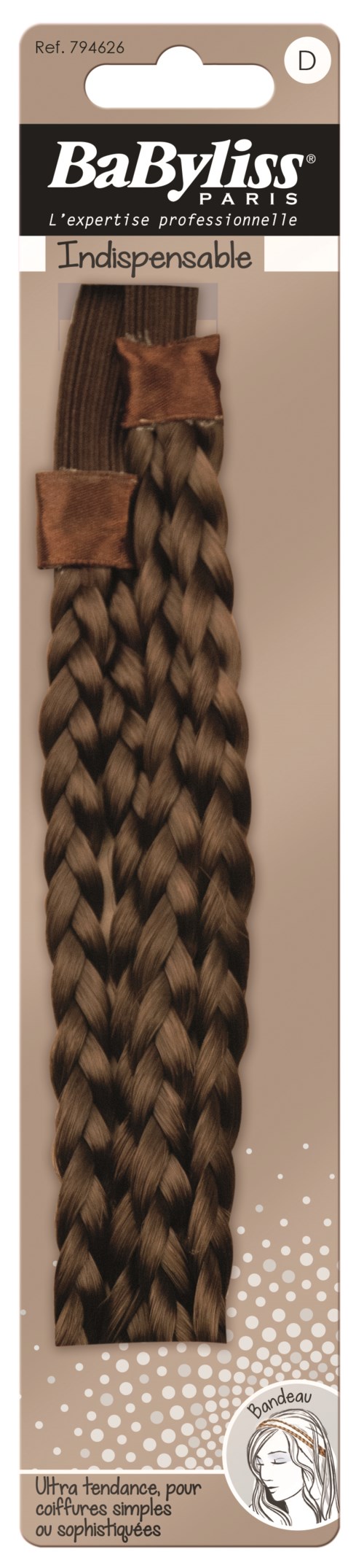 Braiding hair extensions in brown and blonde, brand packaging with text and logo, product for hair styling.