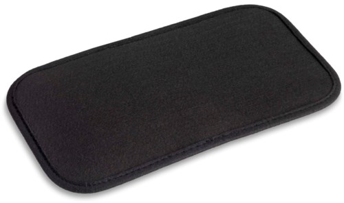 A black rectangular carrying case with a zipper, likely for glasses or small items.