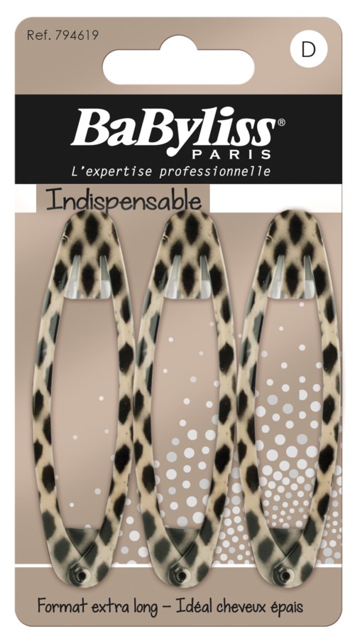 Three leopard print hairbands with small and large white dots. Packaged with black, white, and beige colors.
