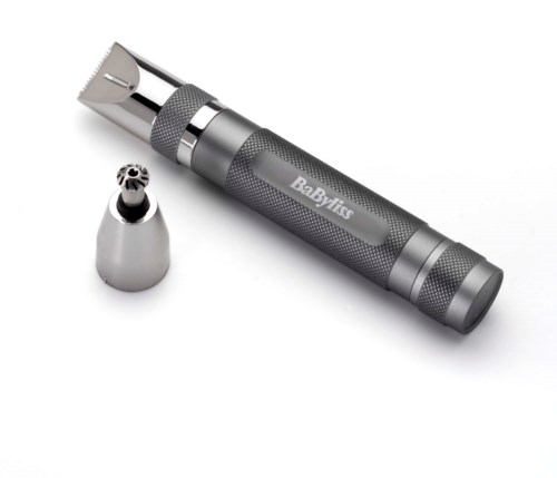A small, portable tool with a textured grip, labeled 'BabyLiss,' and a detachable metal head.