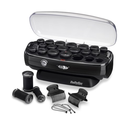 A black and gray electric sterilizer with attachments like rollers and clips, used for disinfecting small items.