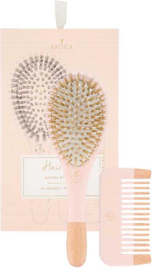 BACHCA Baby Kit Brush 100% boar small size + wooden comb Pink