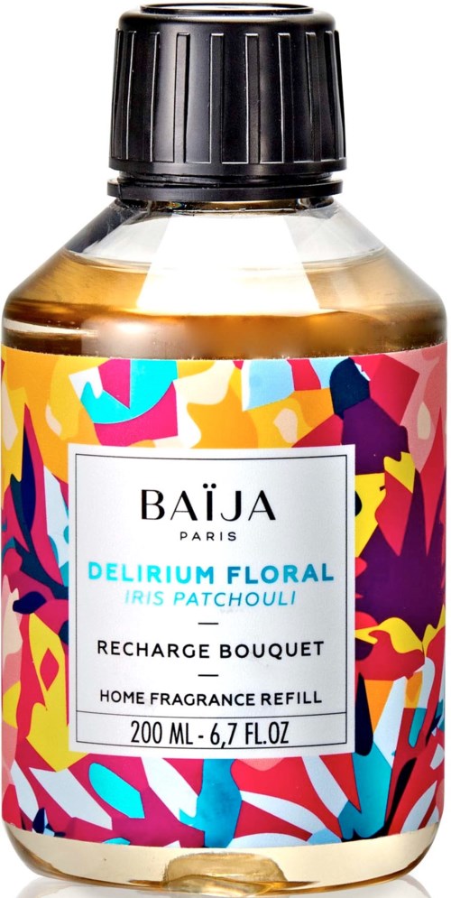 Fargerik floral design for hjemmeduftpåfylling med iris patchouli duft, 200 ml/6,7 fl oz.