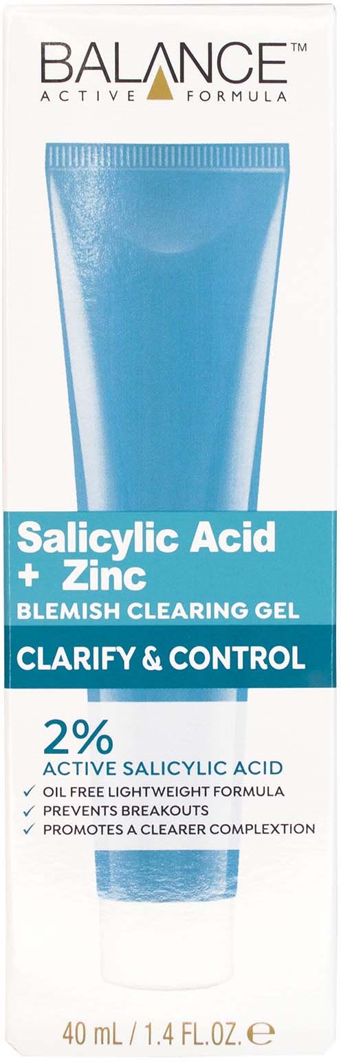 Eine blaue Tube mit Blemish Clearing Gel von Balance, 40 ml.
