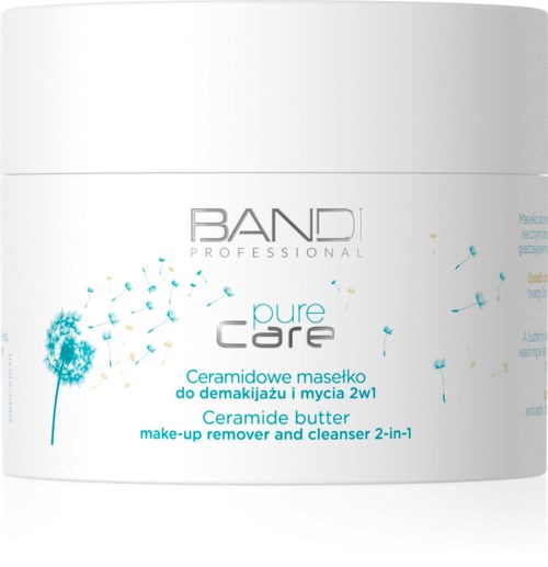 Ceramide butter for removing makeup and cleansing, with a dandelion graphic, in a white container.