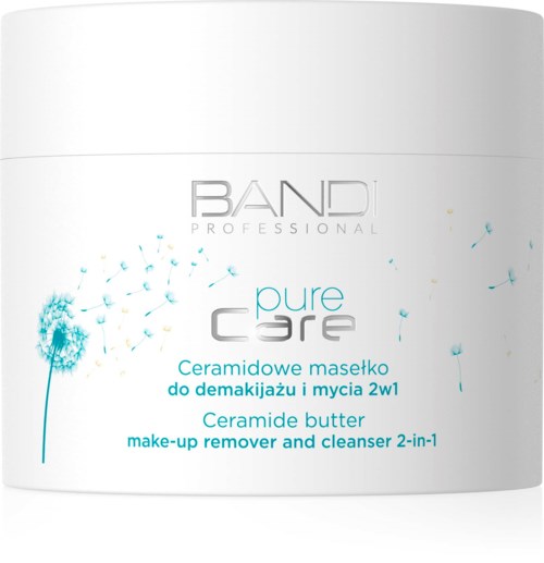 A white jar labeled 'BANDI Professional Pure Care' with blue text, containing ceramide butter for cleaning and makeup removal.