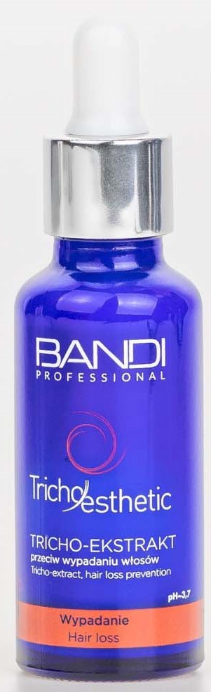 Blue bottle with a white dropper and red label, used for hair loss treatment.