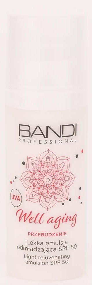 BANDI Professional product for skin, labeled for anti-aging and sun protection with SPF 50, featuring a pink flower design.