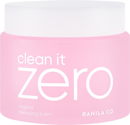 Runde, rosa Dose von Banila Co Clean It Zero Reinigungsbalsam mit weißem Deckel.