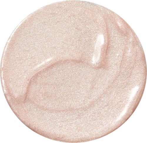 En rund, rosaaktig, glänsande makeup-produkt med en texturerad yta och en virveldesign.