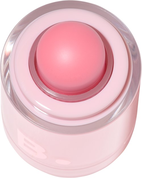 Een roze schoonheidscosmeticaverpakking met een ronde, gladde deksel en een glanzende afwerking.