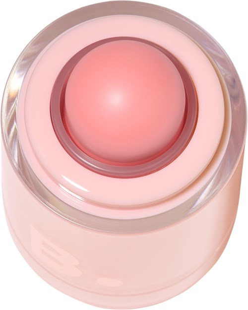 A pink round object with a shiny transparent outer layer and a darker pink head in the center.