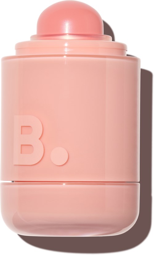 A pink container with a rounded top and a letter B on the front. It looks like a cosmetic or medication bottle.