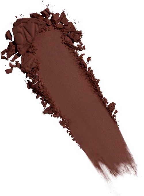 A brown makeup powder is crushed and spread out, with a streak of powder next to it.