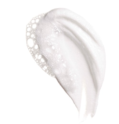 Cream with foam and bubbles, smooth texture, curved shape, light color, on a white background.