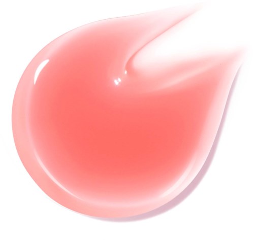 A pink, glossy, teardrop-shaped object with shiny reflections and smooth surface.