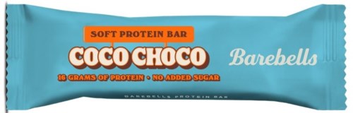 En blå emballasje for et proteinbar med oransje og hvit tekst, som viser at det er en myk proteinbar med 16 gram protein.
