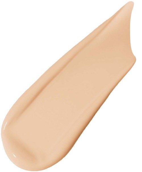 A beige-colored liquid foundation swatch with a smooth texture and curved shape.