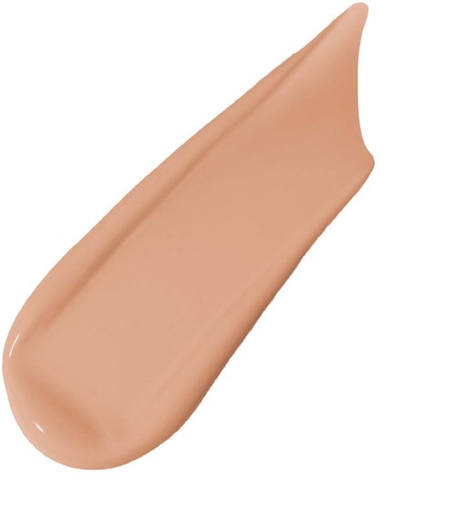 A beige liquid makeup or foundation smear with smooth texture and a curved shape.