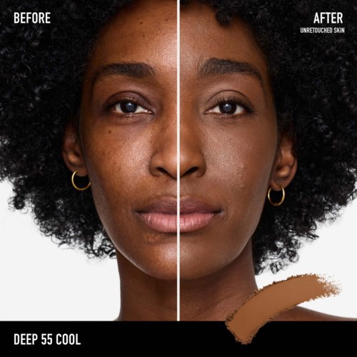 Side-by-side comparison shows skin improvement and clearer complexion after using Deep 55 Cool skincare.