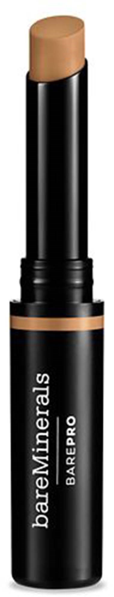 En beige sminkprodukt med svart rör, märkt "bareMinerals BAREPRO."