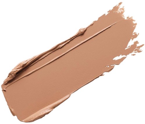 En smet av ljusbrun flytande makeup, kräm eller foundation på en vit bakgrund.