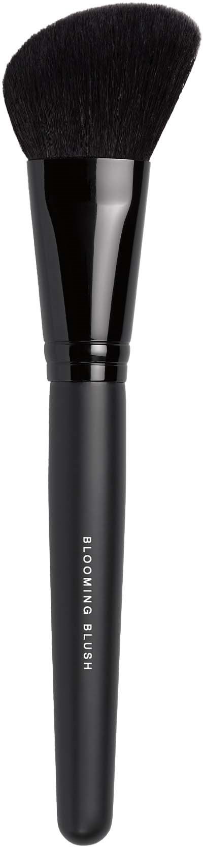 A makeup brush with black bristles and a gray handle, labeled 'BLOOMING BOUQUET.'