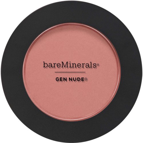 Det är en rund rouge eller kosmetikprodukt i ett svart skal, märkt bareMinerals GEN NUDE.