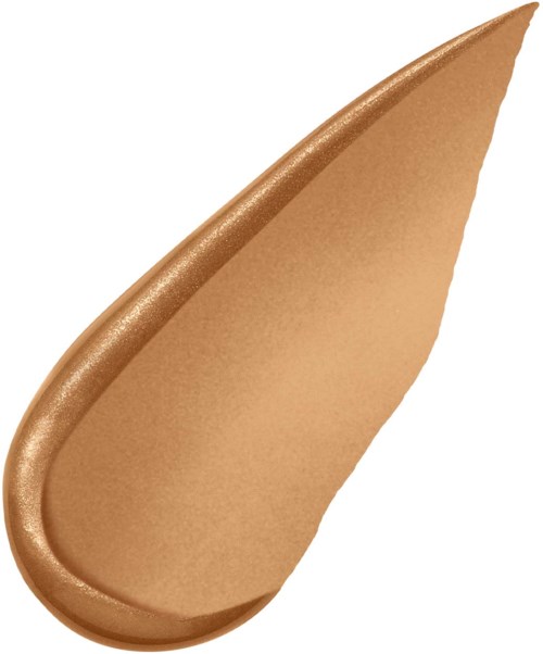 A drop-shaped makeup product with a shiny, golden-brown color and smooth texture.