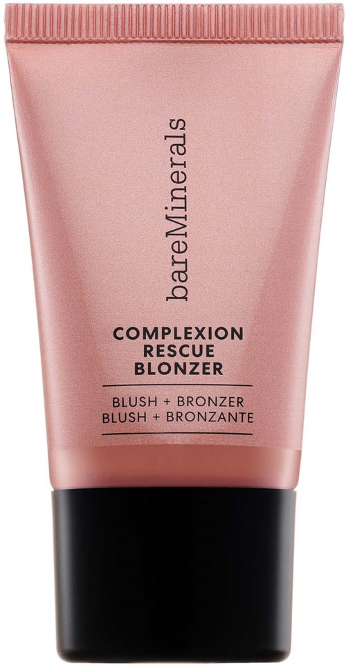 Pink tube labeled BareMinerals Complexion Rescue Blonzer for blush and bronzer. It combines makeup and skin care.