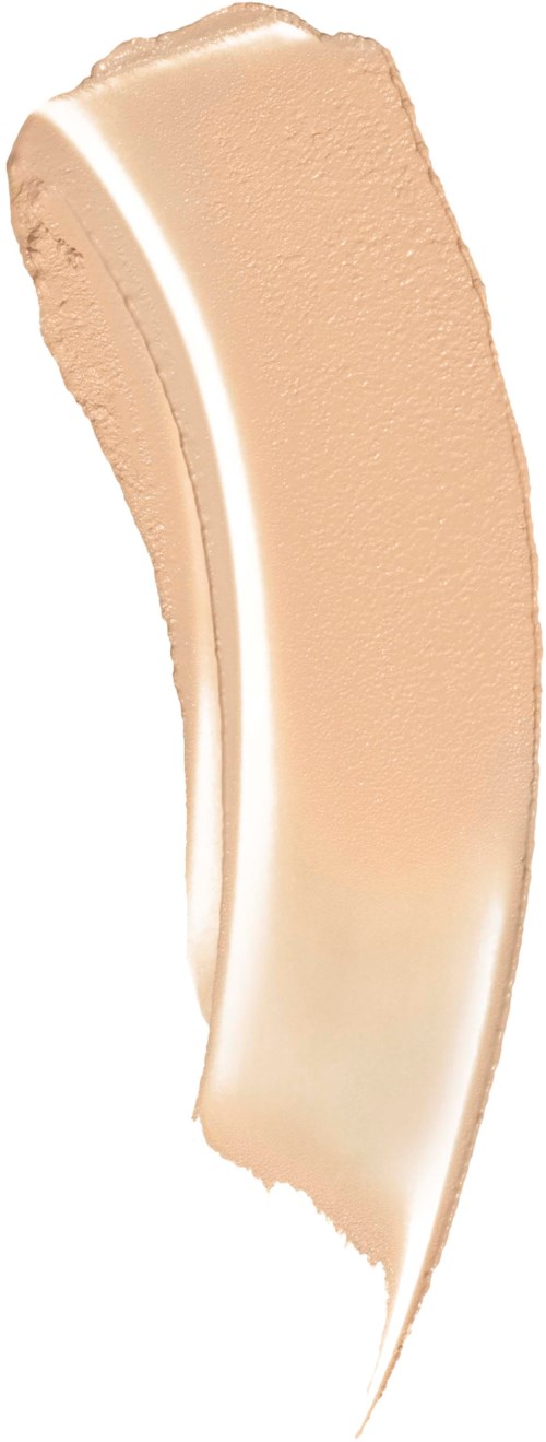 Ett beige och vitt krämigt streck, troligen foundation eller concealer, med en slät textur och en kurvig form.