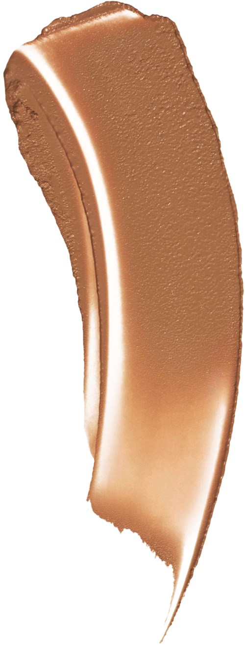 En slät, rundad smet av bronsfärgad makeup eller krämprodukt på vit bakgrund.