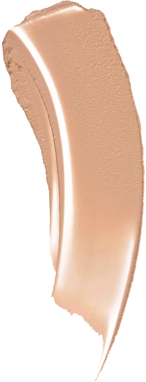 En böjd stycke makeup eller grundfärg i beige på en vit bakgrund.