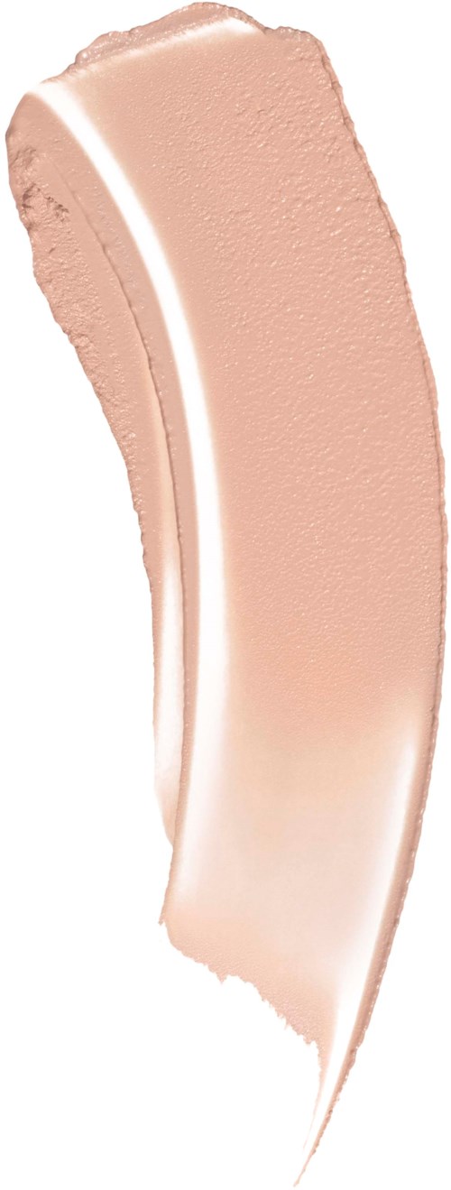 Ett mjukt beige makeup foundationprov med slät textur och ett lätt skimmer.