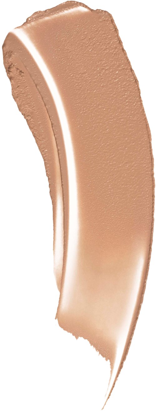 Ett kurvat beige makeup-produk, troligen foundation eller concealer, med slät textur och lätt ljusare botten.