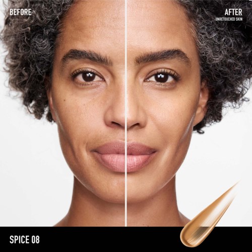 Side-by-side comparison of skin before and after using a cosmetic product for a smoother look.