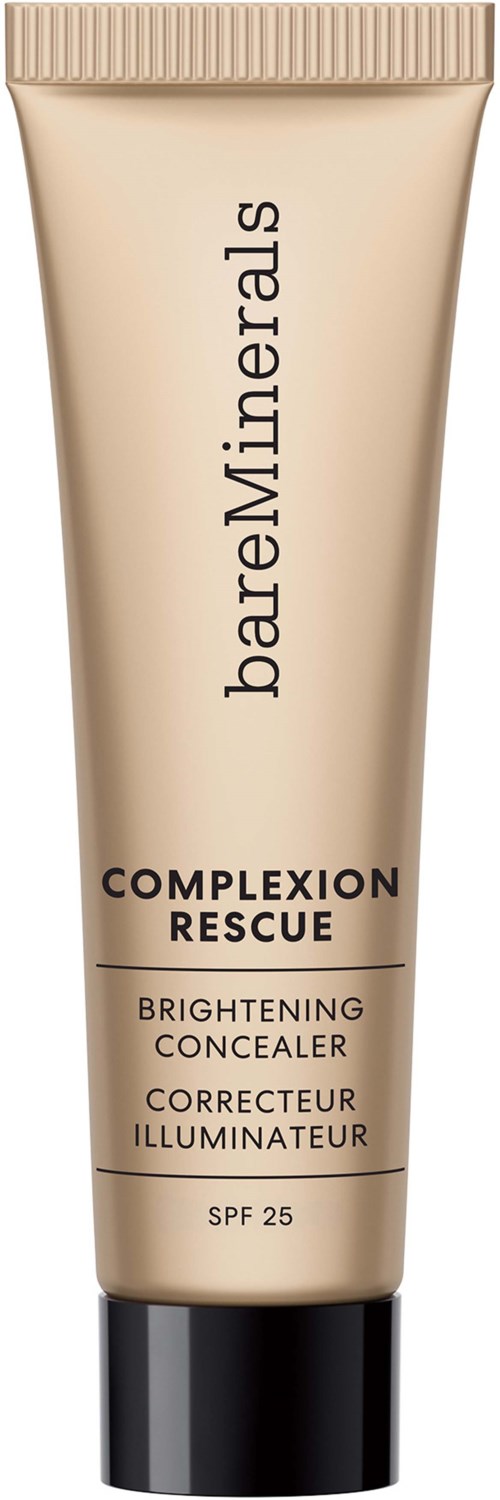 A beige tube labeled 'bareMinerals', with product name 'Complexion Rescue', and sun protection SPF 25.
