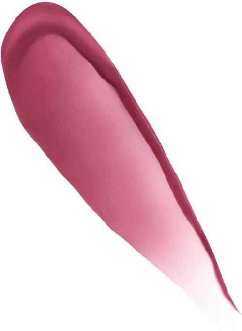 A pink lipstick smudged on a white surface, showing the tip and part of the container.