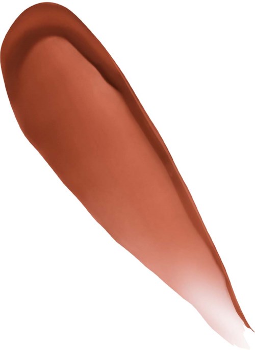 A brush stroke with a gradient from dark to light brown, curving from top to bottom.