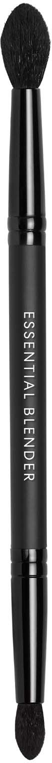 A double-ended makeup brush labeled 'Essential Blender' with black bristles and a black handle.