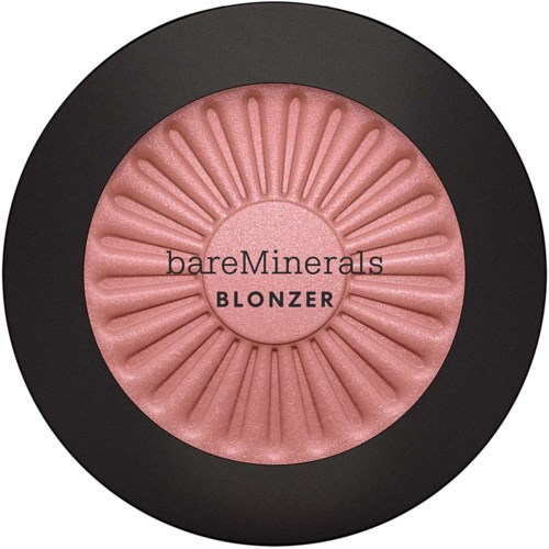 A round blush with a black outer edge and a pink center, labeled 'bareMinerals BLONZER'.