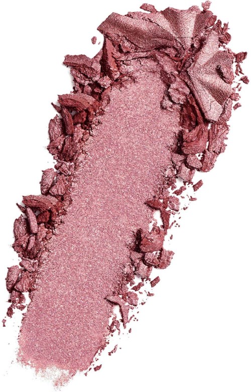 A crushed pink eyeshadow with a shimmery, smooth center and fragments around the edges.