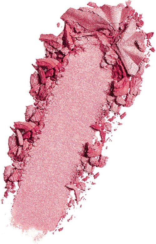 Pink crushed makeup powder with a shiny, smooth center and rough edges.